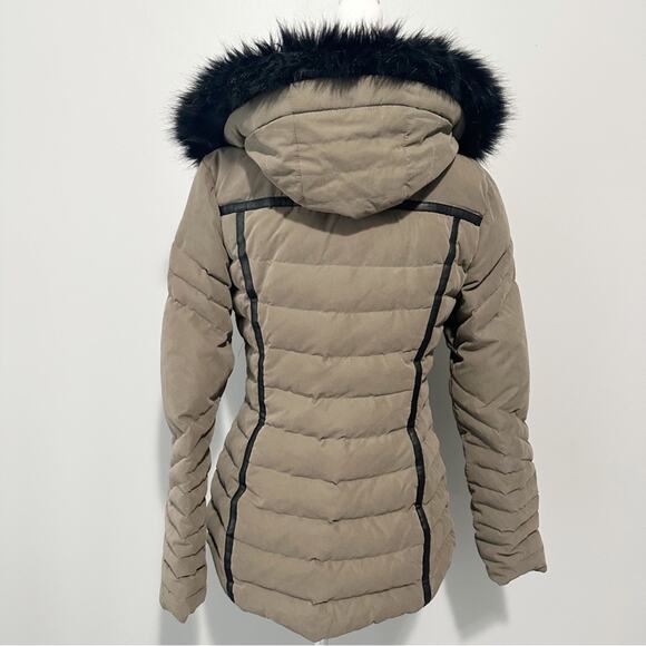 Express fur trim hooded Parka puffer green down filled warm coat jacket small - Picture 9 of 14